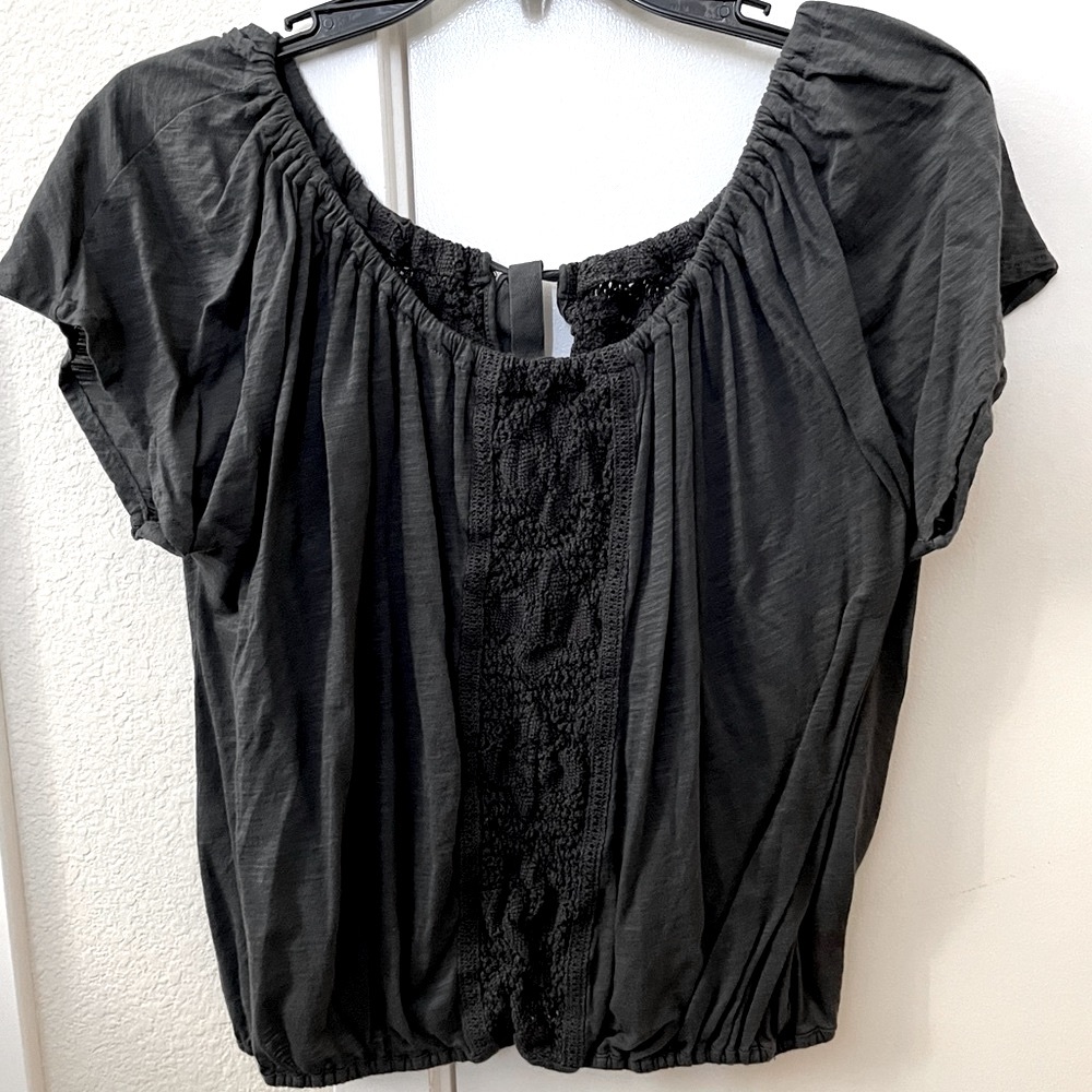 Black Women's Short Sleeve Peasant Blouse